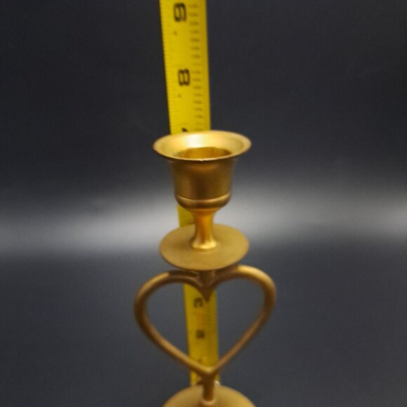 Vintage Brass Open Heart Candlestick Holders Pair - Picture 7 of 16